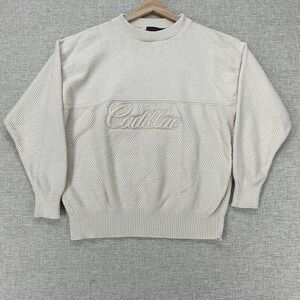 Andrew Rohan‎ Cadillac Sweater Mens Large Cream Crewneck Knit Embroidered 90s